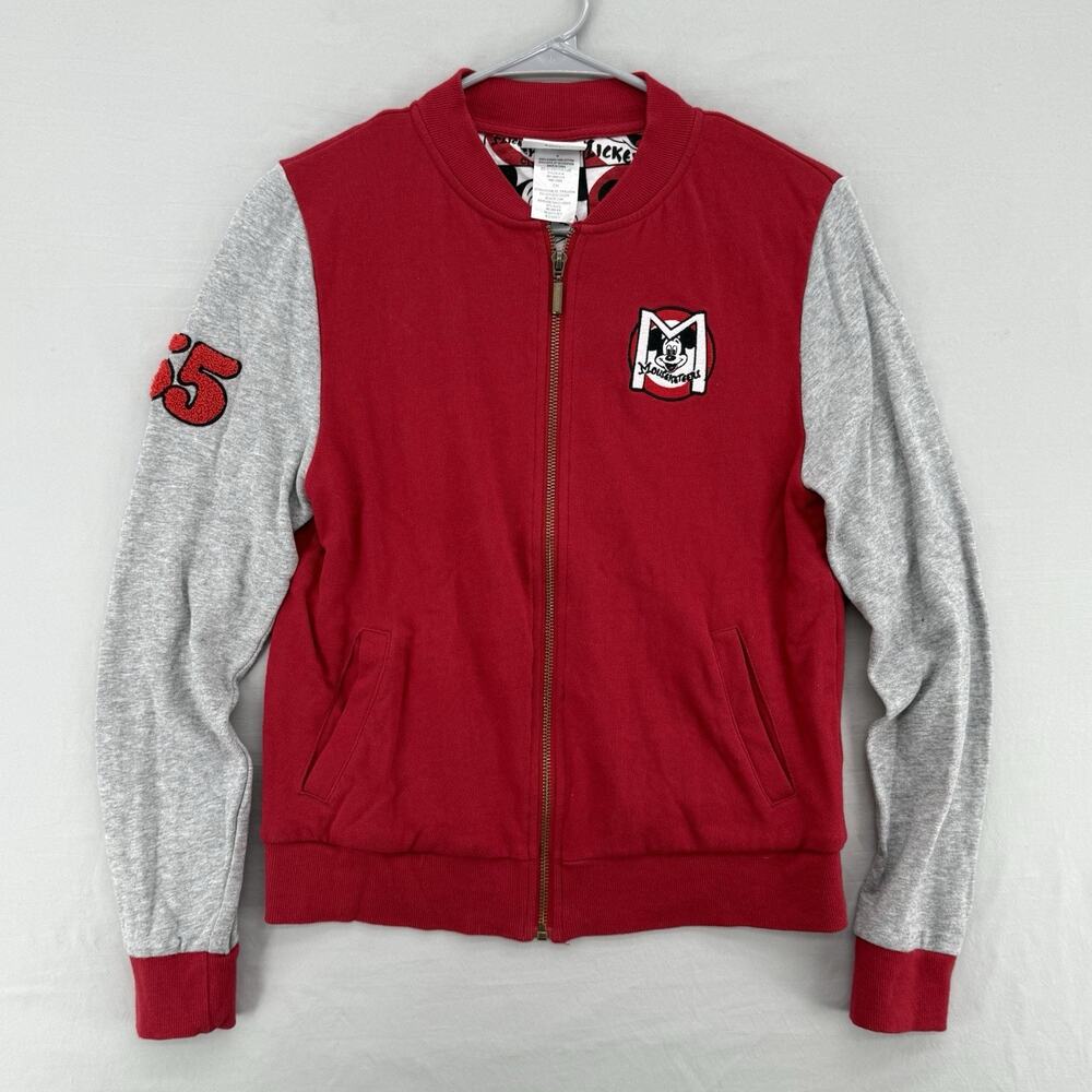 Disney Park Varsity Jacket Adult Small Red White Mickey Mouse Club 55 Full Zip